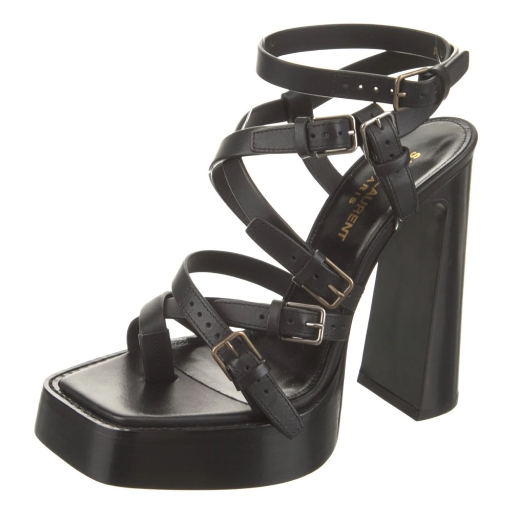Saint Laurent - Platz platform Black leather sandals Size 37